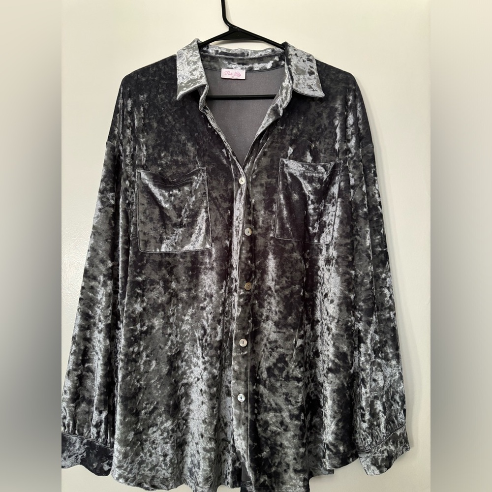 Pink lily X Amber Massey velvet button down shirt